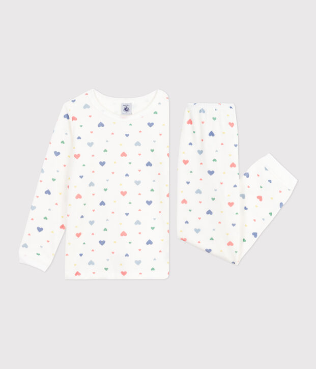 Pyjama enfant en velours imprim&eacute; c&oelig;urs blanc/multicouleur