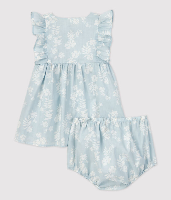 Jurk met bloomer met Hawaïprint van biologische popeline voor baby's PLEINAIR/ MARSHMALLOW