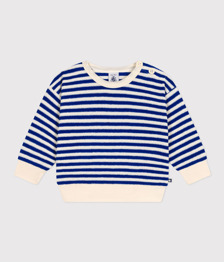 Sweatshirt  in badstof voor baby's blauw/ecru