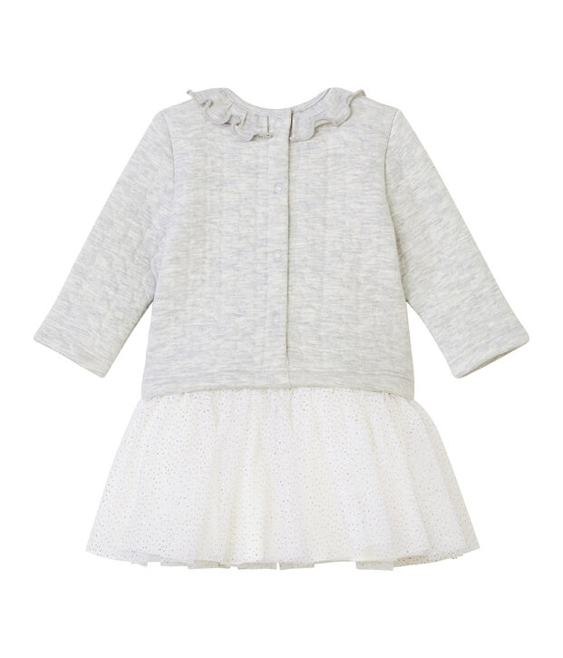 Robe manches longues pi&egrave;ces b&eacute;b&eacute; fille gris chin&eacute; clair