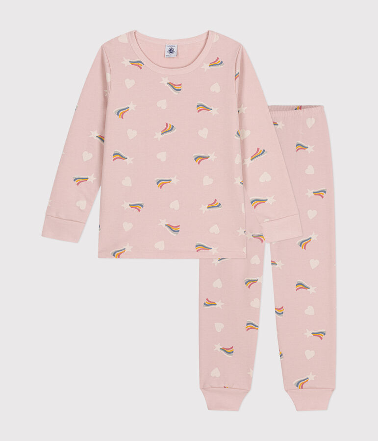 Kinderpyjama van geruwde fleece met sterren- en hartjesprint roze/multicouleur
