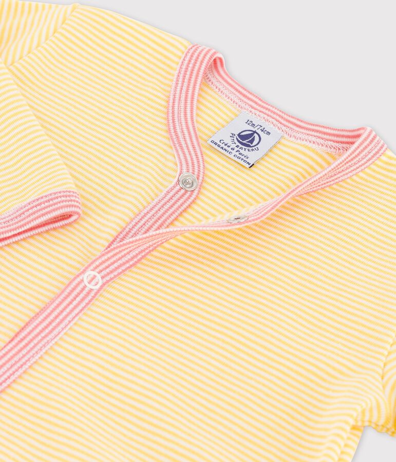 Slaappakje met streepjes in biologisch katoen geel/wit