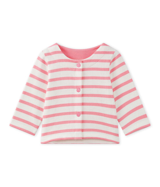 Cardigan bébé fille rayé blanc MARSHMALLOW/rose PETAL