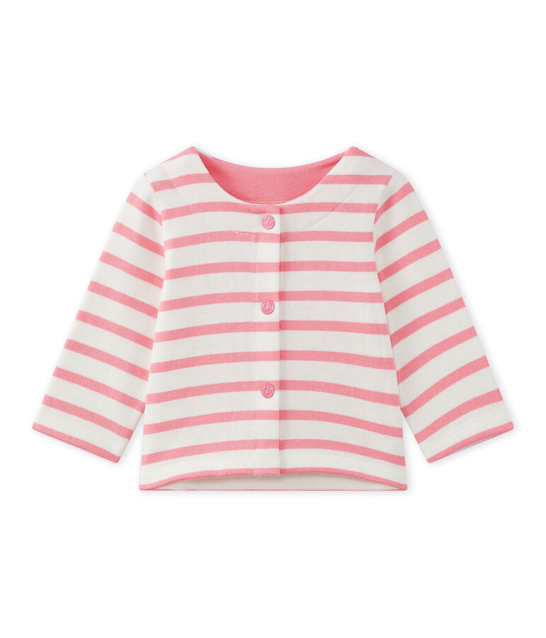 Gestreepte cardigan voor babymeisjes wit MARSHMALLOW/roze PETAL