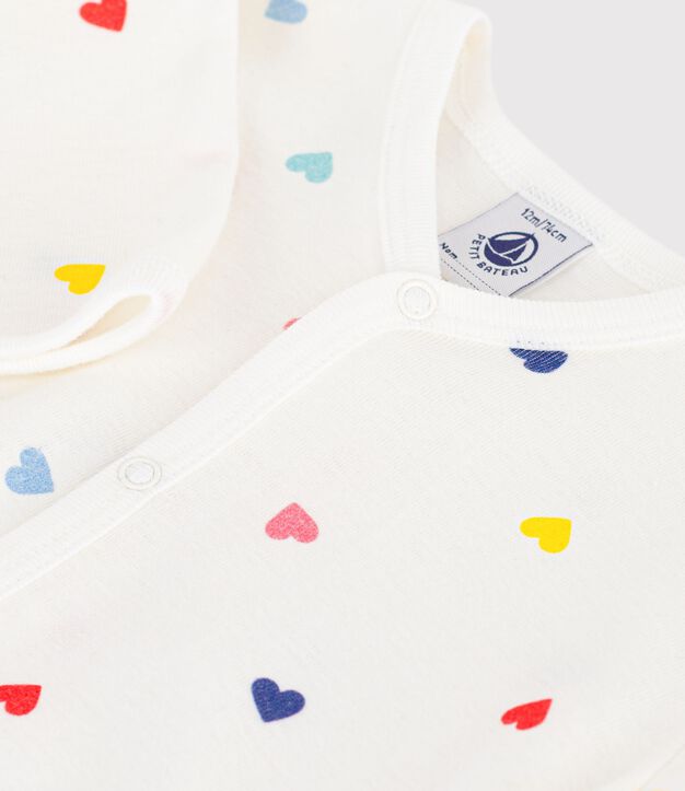 Katoenen babypyjama zonder voetjes met hartjesprint wit/multicouleur
