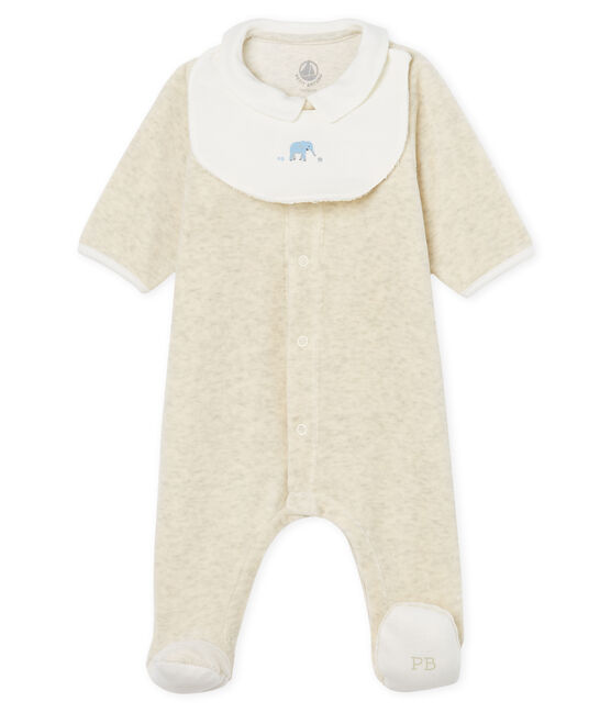 Uniseks pyjama met slabbetje van katoenvelours beige MONTELIMAR CHINE