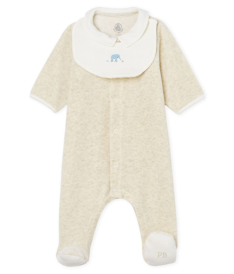 Dors-bien et bavoir b&eacute;b&eacute; mixte en velours de coton beige MONTELIMAR CHINE