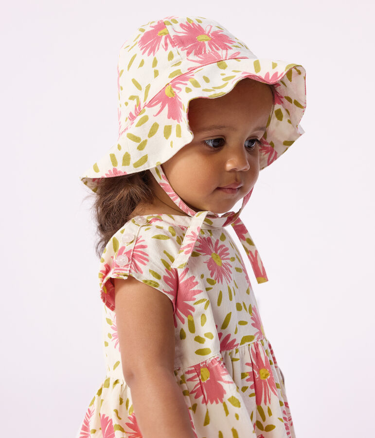 Zonnehoedje in crepon met bloemenprint voor babymeisjes wit/multicouleur