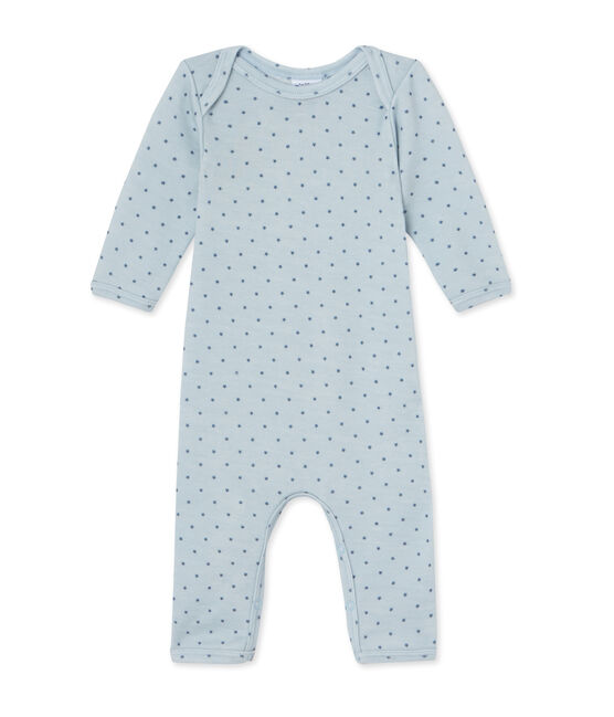 Combinaison courte bébé garçon en laine et coton bleu FRAICHEUR/gris TEMPETE