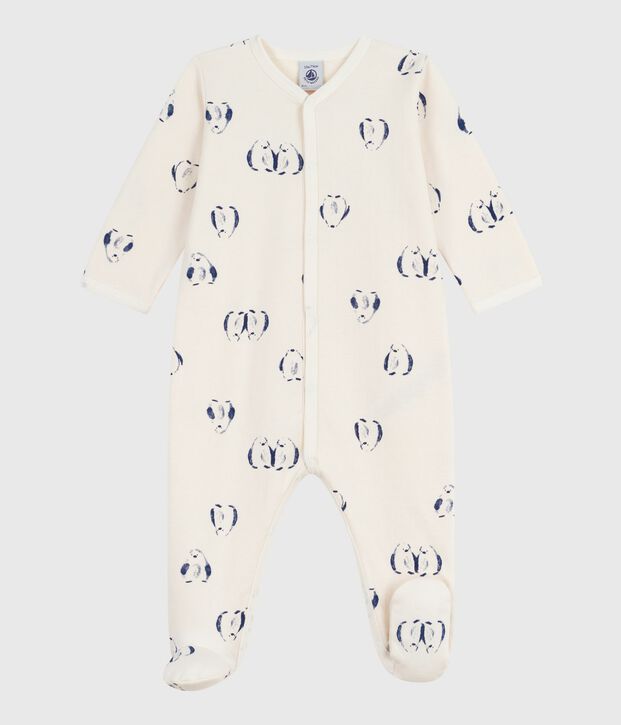 Pyjama b&eacute;b&eacute; en molleton gratt&eacute; avec col p&eacute;tale imprim&eacute; animalier pingouin &eacute;cru/multicouleur