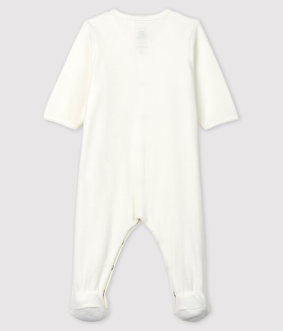 Slaappakje van wit biologisch katoenfluweel met Petit Bateau zeefdruk wit MARSHMALLOW/beige PERLIN