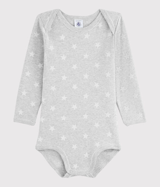 Rompertje lange mouwen babymeisje grijs BELUGA/wit MARSHMALLOW