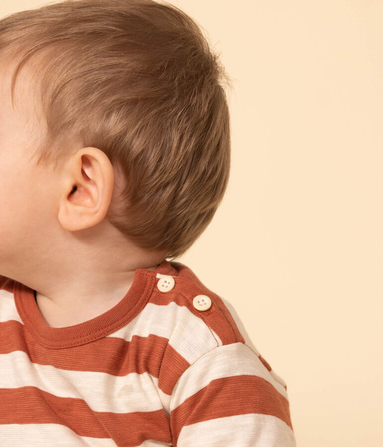 T-shirt met lange mouwen in bedrukte gevlamde jersey voor baby's bruin/ecru