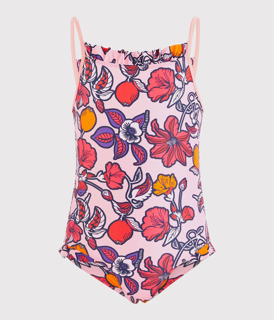 Maillot de bain 1 pièce écoresponsable enfant fille rose PATIENCE/blanc MULTICO