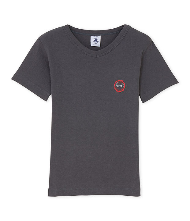 Jongens-T-shirt met V-hals en motief grijs Maki