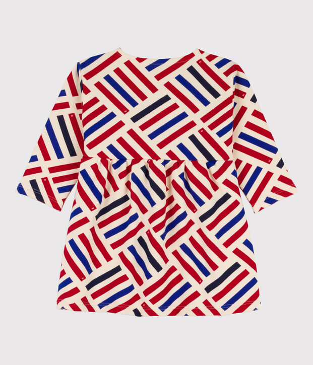 Jurk met lange mouwen in molton met grafische print voor baby's ecru/multicouleur