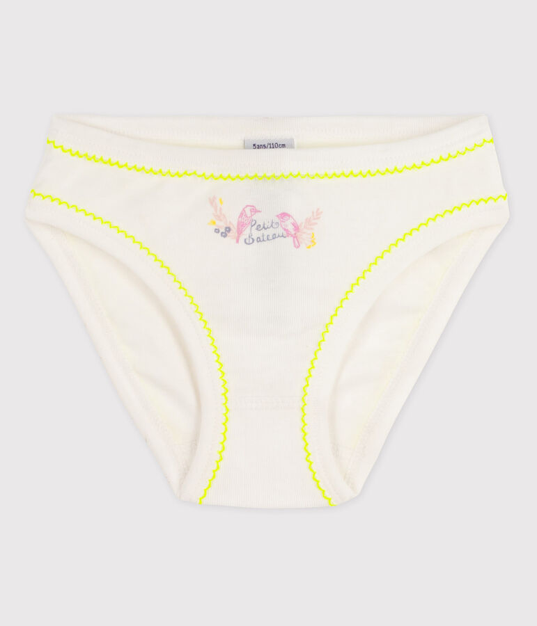 Culotte petite fille en coton blanc/jaune