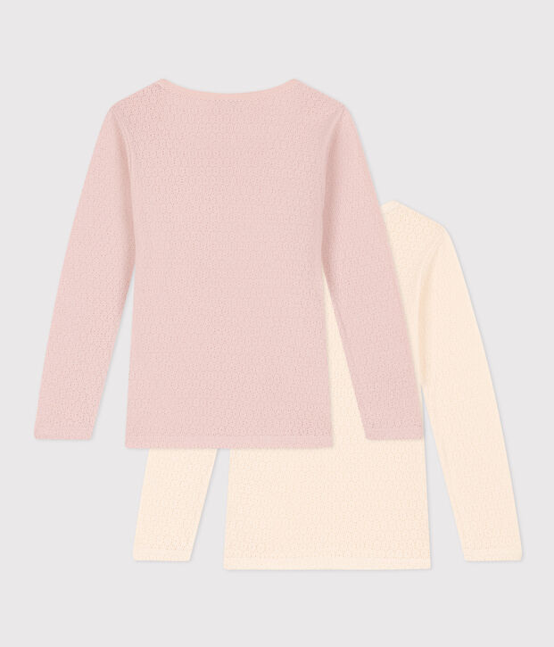 Set van 2 T-shirts met lange mouwen voor meisjes in katoen met ajour multicouleur