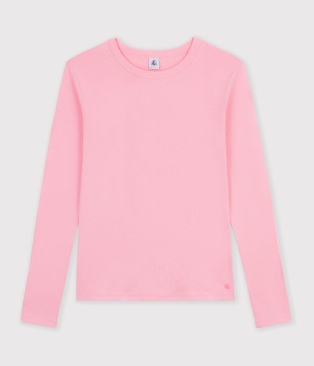 Dames-T-shirt van effen katoen met lange mouwen CHARMI