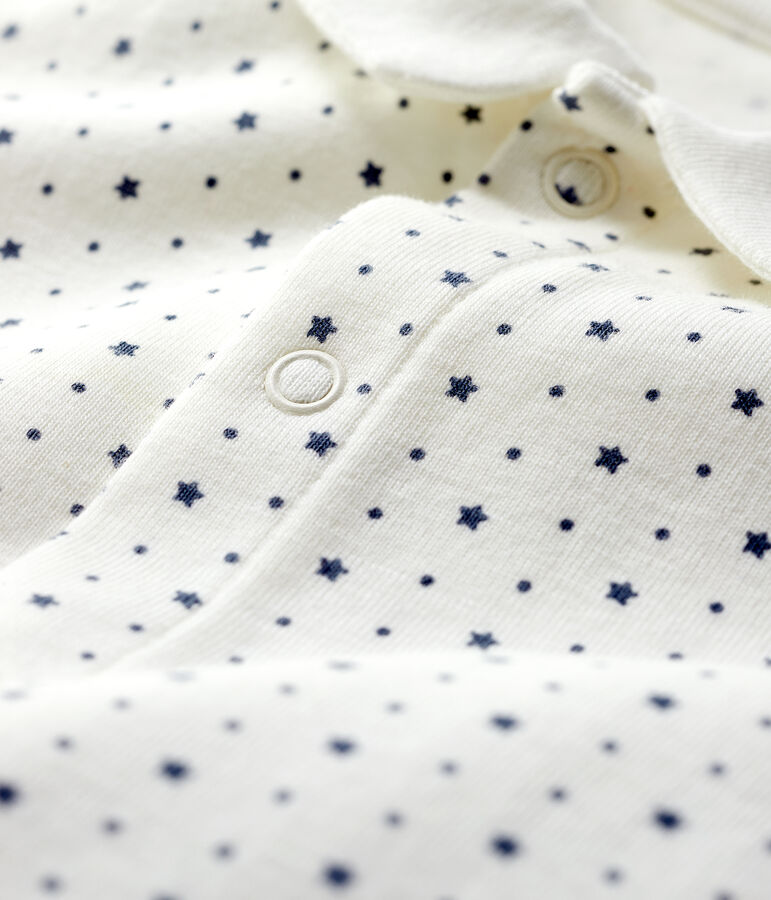Baby pyjama van biologisch katoen met een sterretjeskraagje wit/grijs