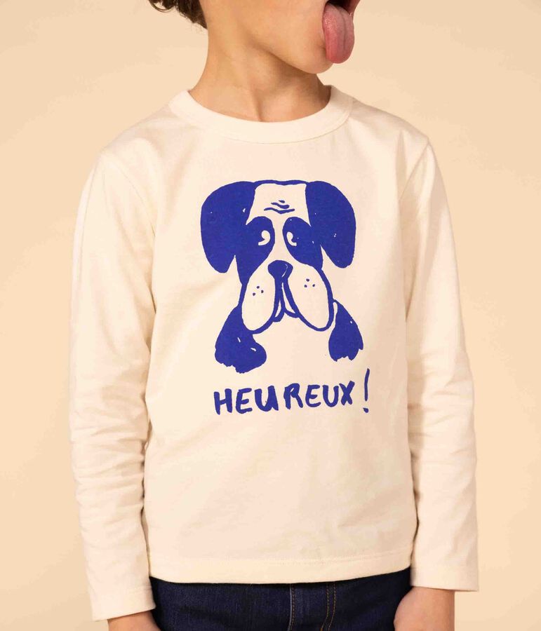 Tee-shirt manches longues en coton enfant fille / gar&ccedil;on &eacute;cru/bleu