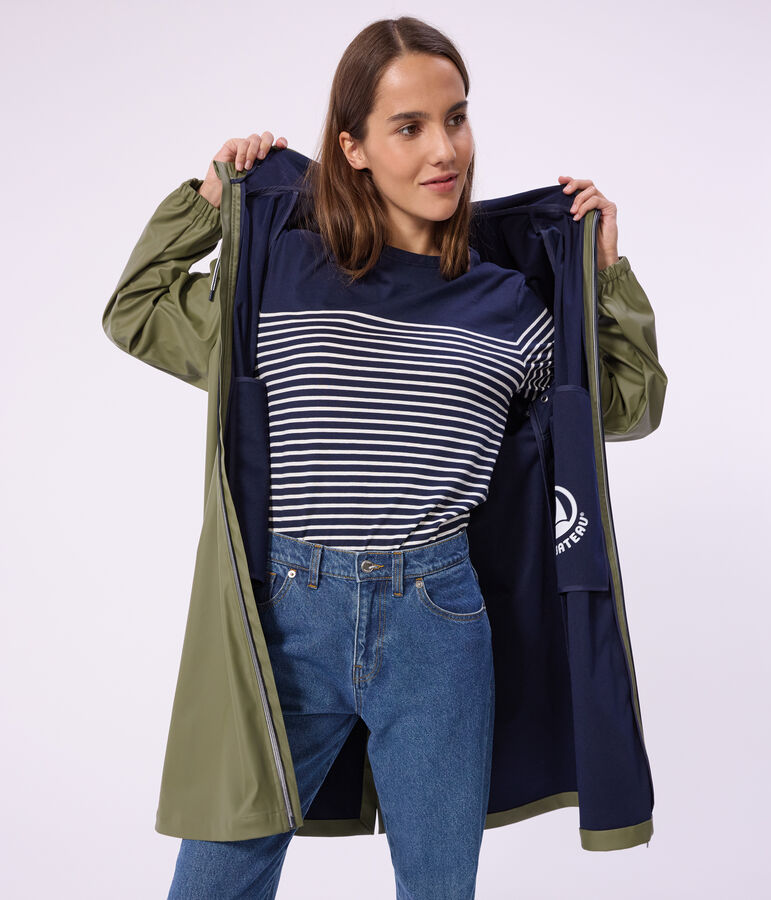 Lange tweekleurige oliejas voor dames groen