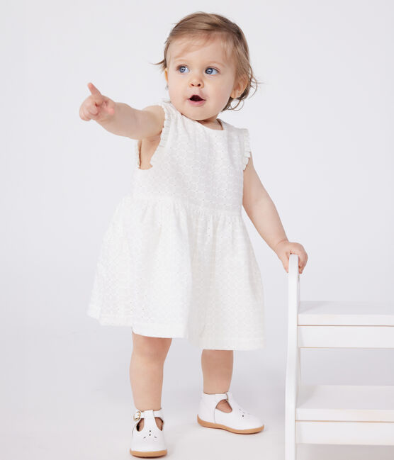 Robe blanche bébé en coton broderie anglaise sans manches blanc MARSHMALLOW