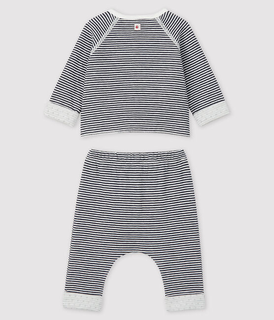 Driedelige dubbelgeweven babyset blauw SMOKING/wit MARSHMALLOW