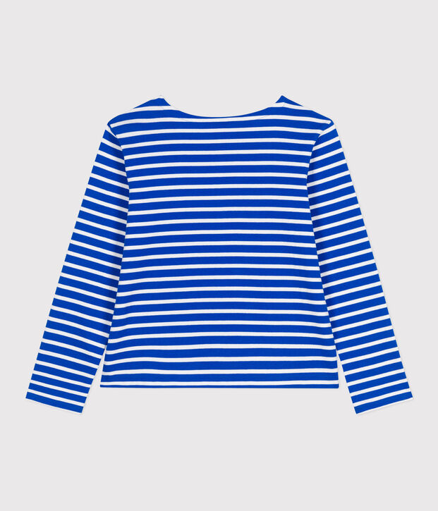 Katoenen marineshirt met lange mouw voor dames blauw/wit