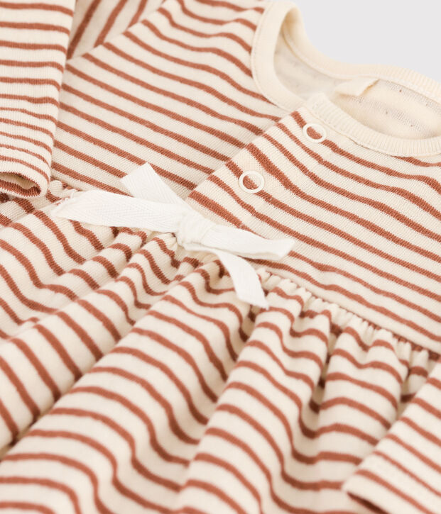 Robe &agrave; rayures b&eacute;b&eacute; en tubique en coton &eacute;cru/marron/&eacute;cru