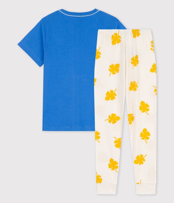 Pyjama manches courtes petit garçon en coton blanc MARSHMALLOW/blanc MULTICO
