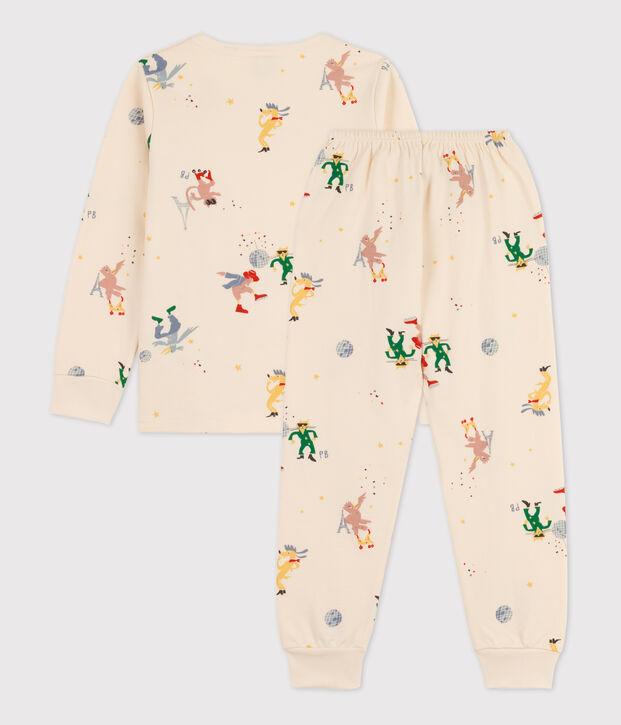 Pyjama phosphorescent en molleton  enfant &eacute;cru/multicouleur