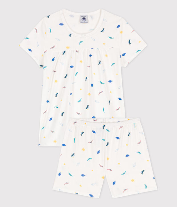 Pyjacourt animaux marins en coton petite fille blanc/multicouleur