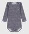 Body manches longues bébé en laine et coton bleu SOIR/ MARSHMALLOW