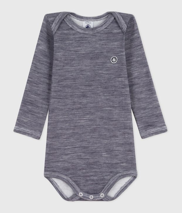 Body manches longues b&eacute;b&eacute; en laine et coton bleu/blanc