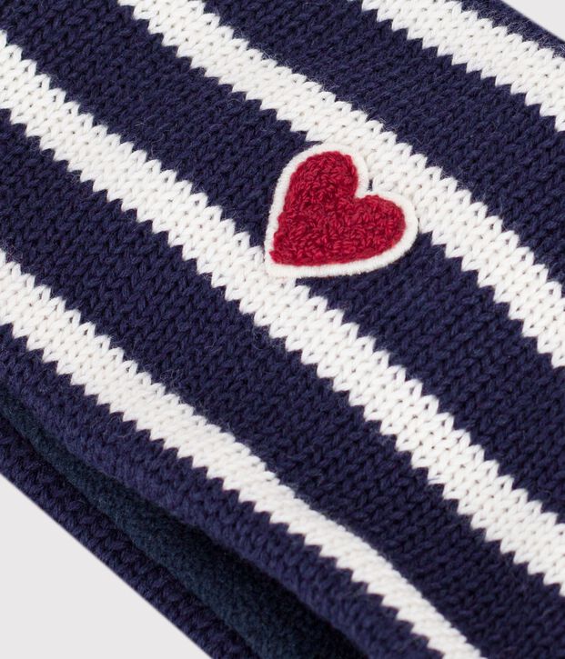 Snood b&eacute;b&eacute; en tricot &agrave; rayures doubl&eacute; polaire bleu/&eacute;cru