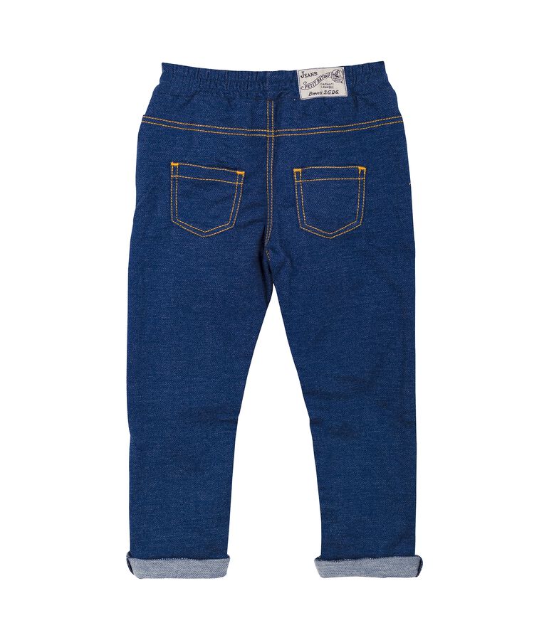 Pantalon b&eacute;b&eacute; mixte en maille denim bleu/beige