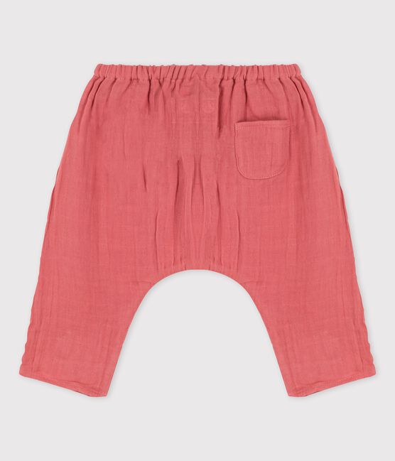 Pantalon sarouel uni en gaze de coton bio bébé rose PAPAYE