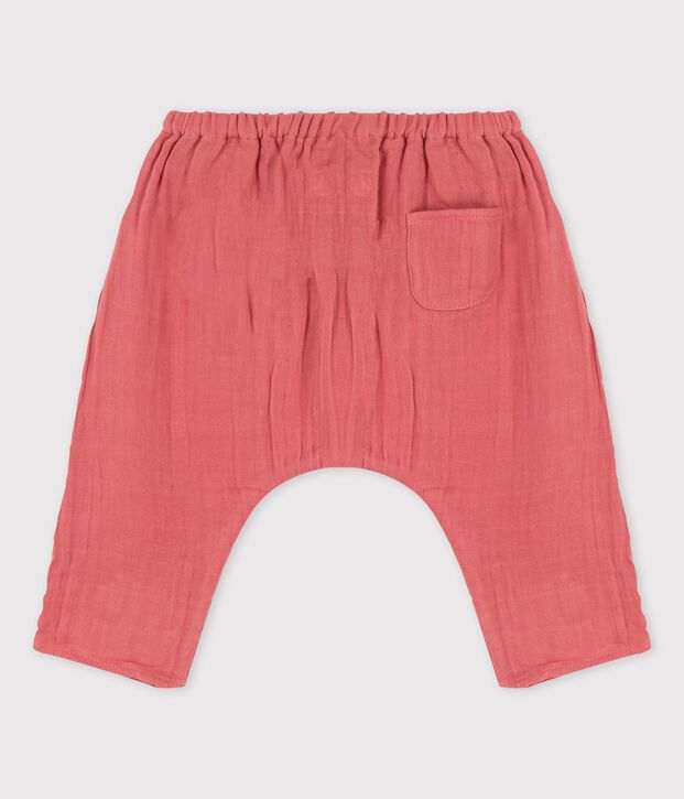 Effen wijde broek van biologisch katoengaas voor baby's roze