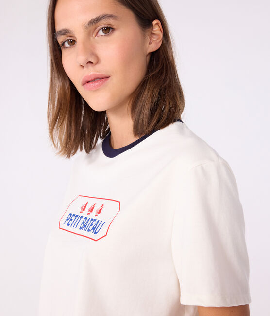 Katoenen dames-T-shirt met korte mouwen - Le Droit blauw MILK/ SOIR