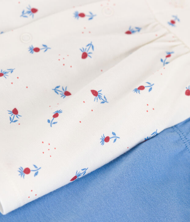 Ensemble naissance deux pi&egrave;ces en coton avec blouse volant&eacute; blanc/multicouleur