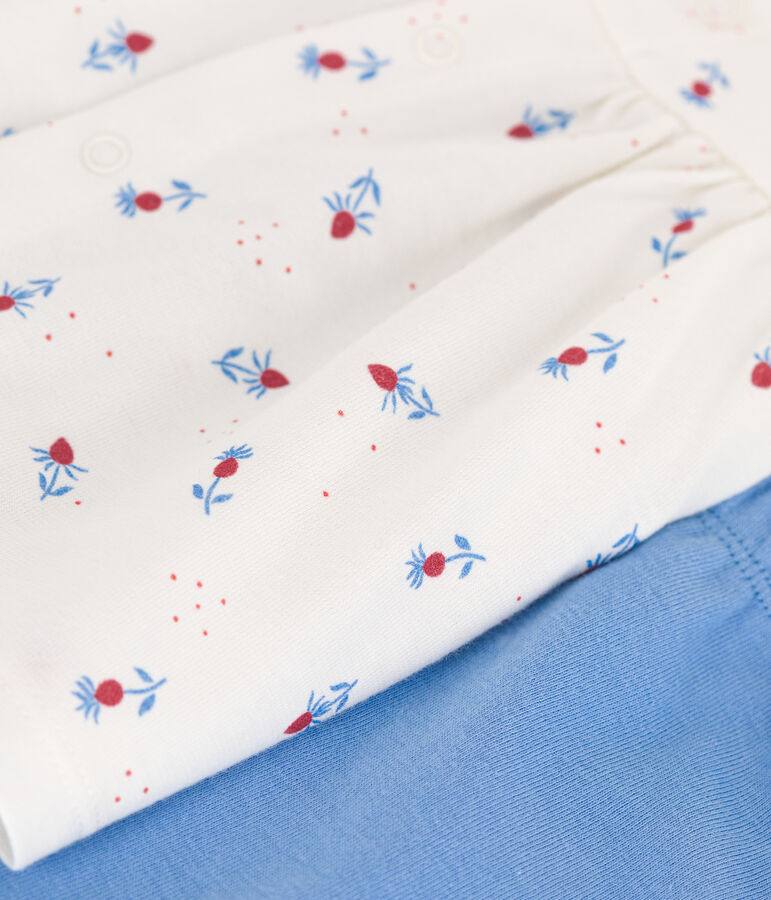 Ensemble naissance deux pi&egrave;ces en coton avec blouse volant&eacute; blanc MARSHMALLOW/blanc MULTICO