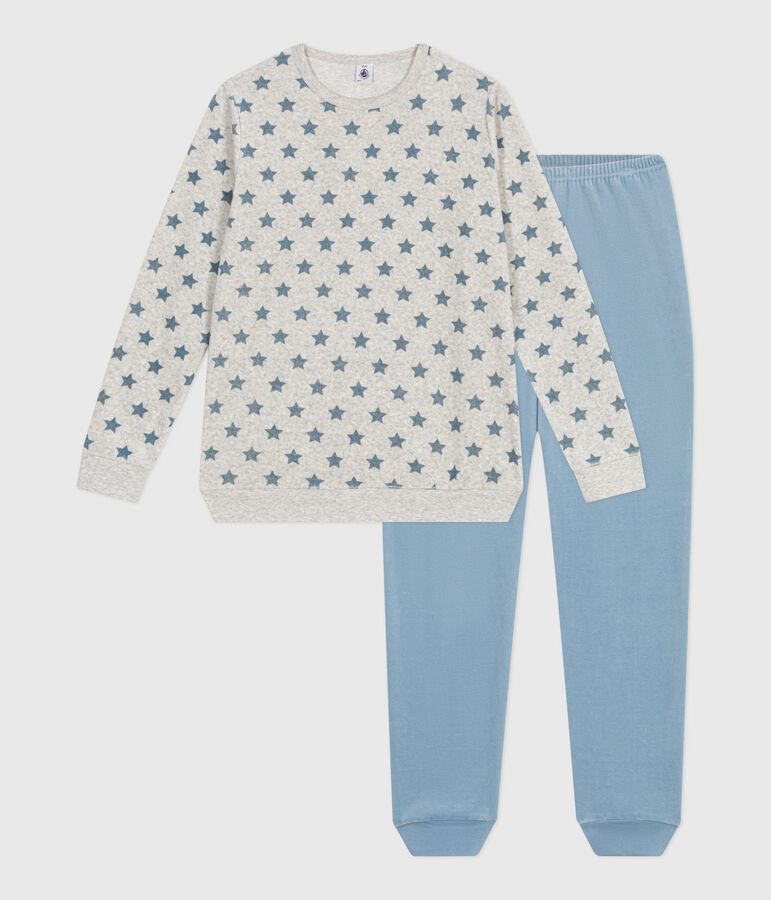 Pyjama enfant en velours imprim&eacute; &eacute;toiles gris/bleu