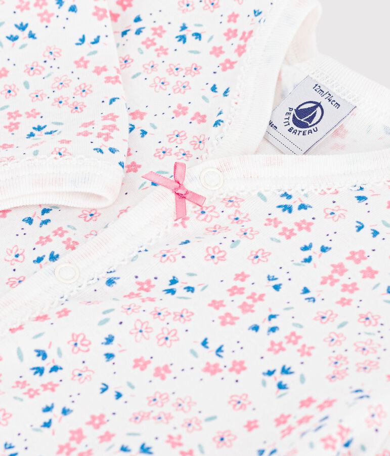 Katoenen babypyjama zonder voetjes met bloemenprint wit MARSHMALLOW/wit MULTICO