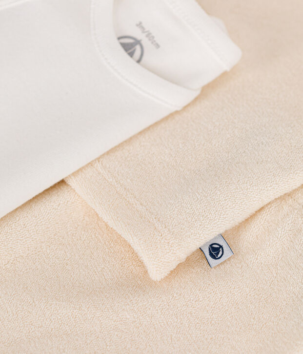 Driedelige babypyjama van badstof ecru