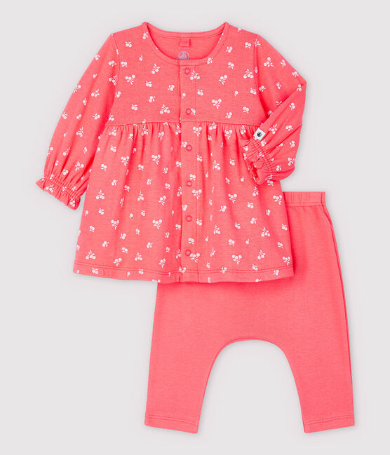 Robe legging à cerises bébé en tubique en coton biologique rose PEACHY/rose FLEUR