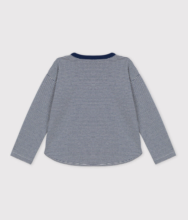 Tee-shirt manches longues en tubique enfant fille / gar&ccedil;on bleu/beige