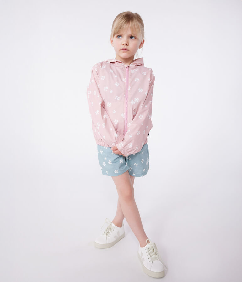 Windjack met bloemenprint voor kinderen roze CHARME/wit MARSHMALLOW