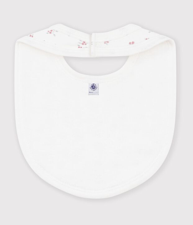 Bavoir b&eacute;b&eacute; en coton imprim&eacute; blanc/rose
