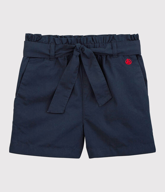 Korte geknoopte meisjesshort in keperstof blauw SMOKING